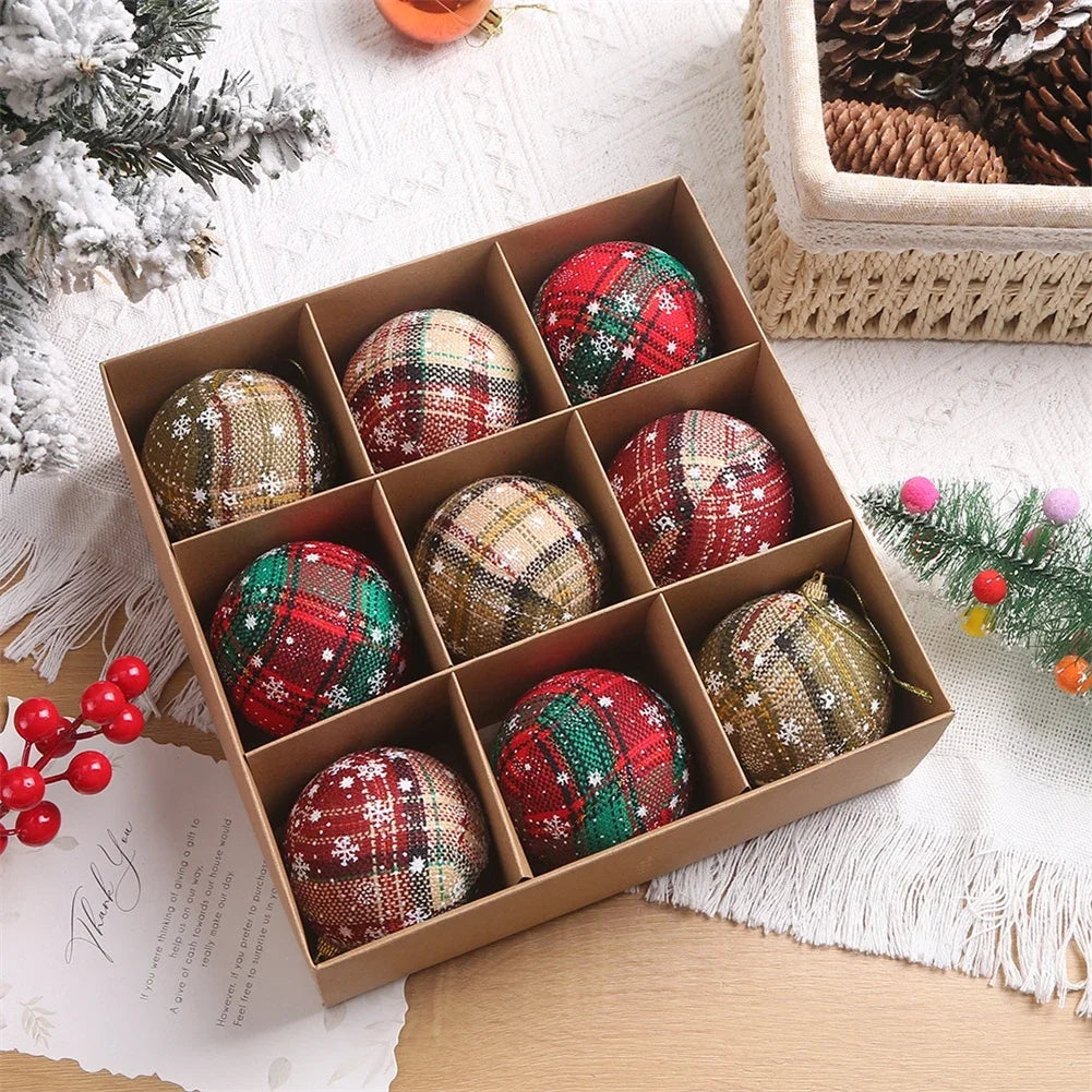 Plaid Foam Christmas Ball Ornaments | Set of 9 or 16 | 6CM & 8CM