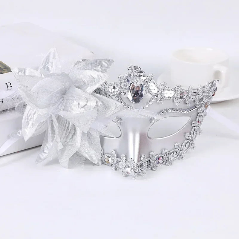 Halloween Princess Half Face Mask Makeup Ball Lily Flower Party Sexy