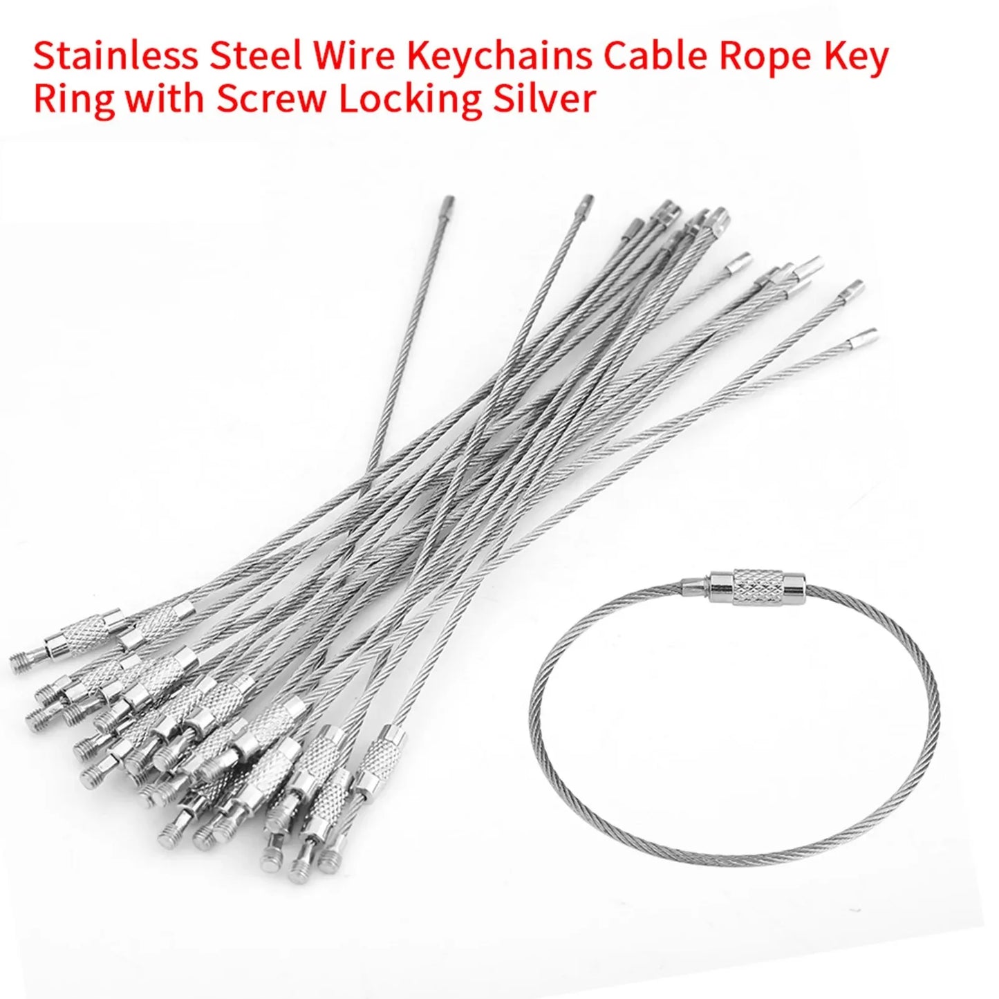 Bag Stainless Steel Wire Keychains Cable Rope Key Ring Screw Locking