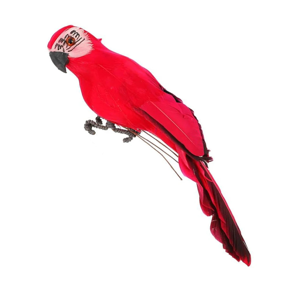 25/35cm Creative Handmade Simulation Parrot Animal Bird Garden Props Decoration Miniature Feather Lawn Doll Ornaments Peaceful Pleasures Health and Wellness red-35CM