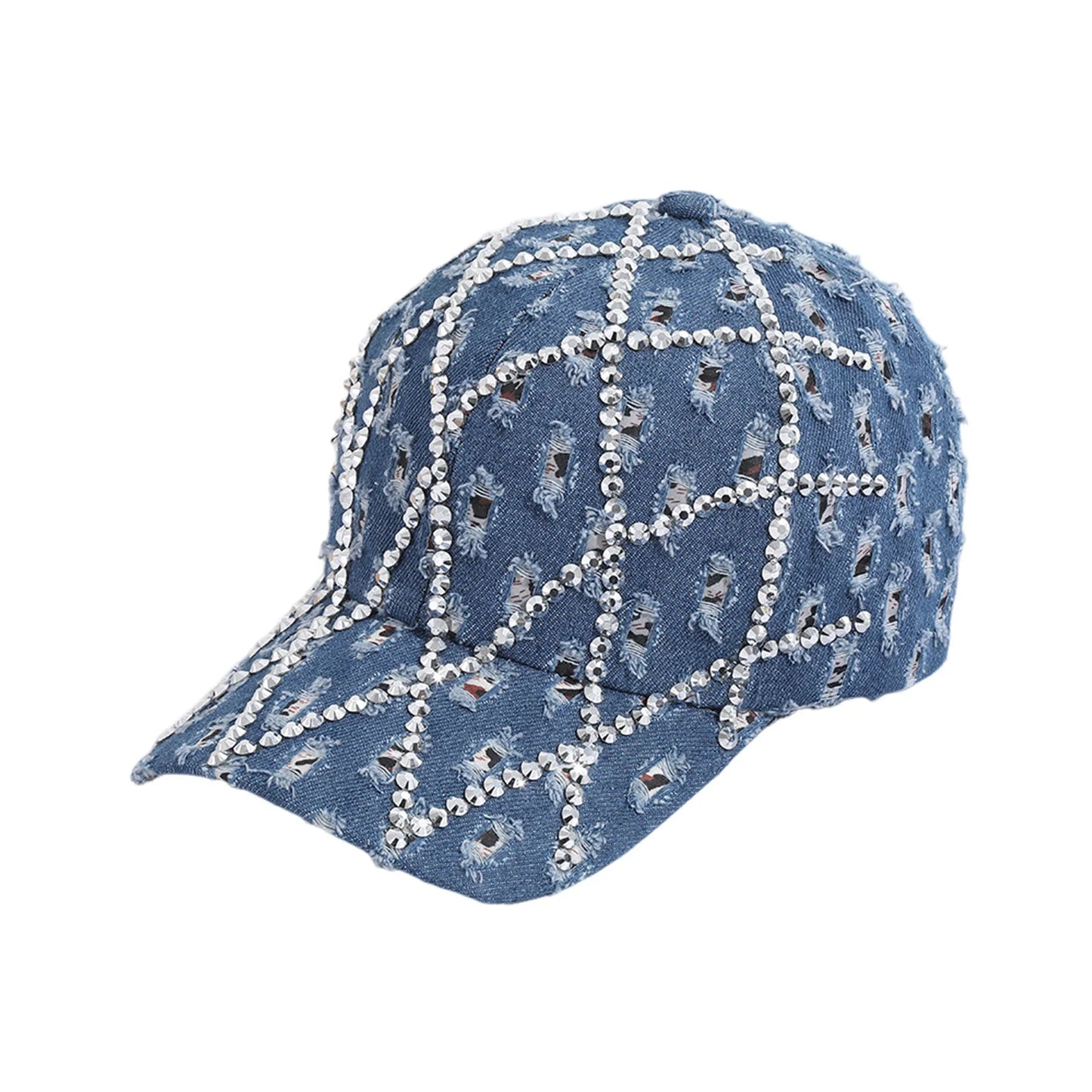 Summer Baseball Sports Cap Shiny Rhinestone Decor Baseball Sports Hats for Mountaineering Traveling Peaceful Pleasures Health and Wellness Medium blue WHITE