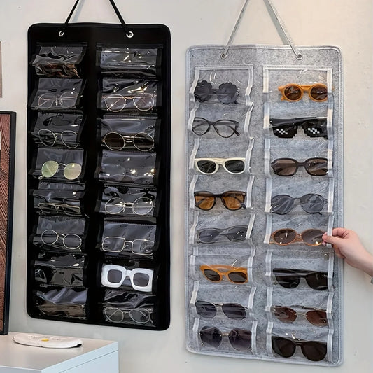 16Slots Felt Eyeglasses Stand Holder Dust Proof Wall-Mounted Pocket Storage for Sunglasses Glasses Display Hanging Bag Organizer Peaceful Pleasures Health and Wellness