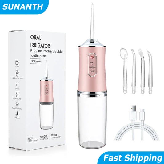 Portable Oral Irrigator Water Flosser Water Jet Tools Pick Teeth Cleaner 3 Modes 220MLUSB Water Tank Teeth Whitening Cleaner Peaceful Pleasures Health and Wellness
