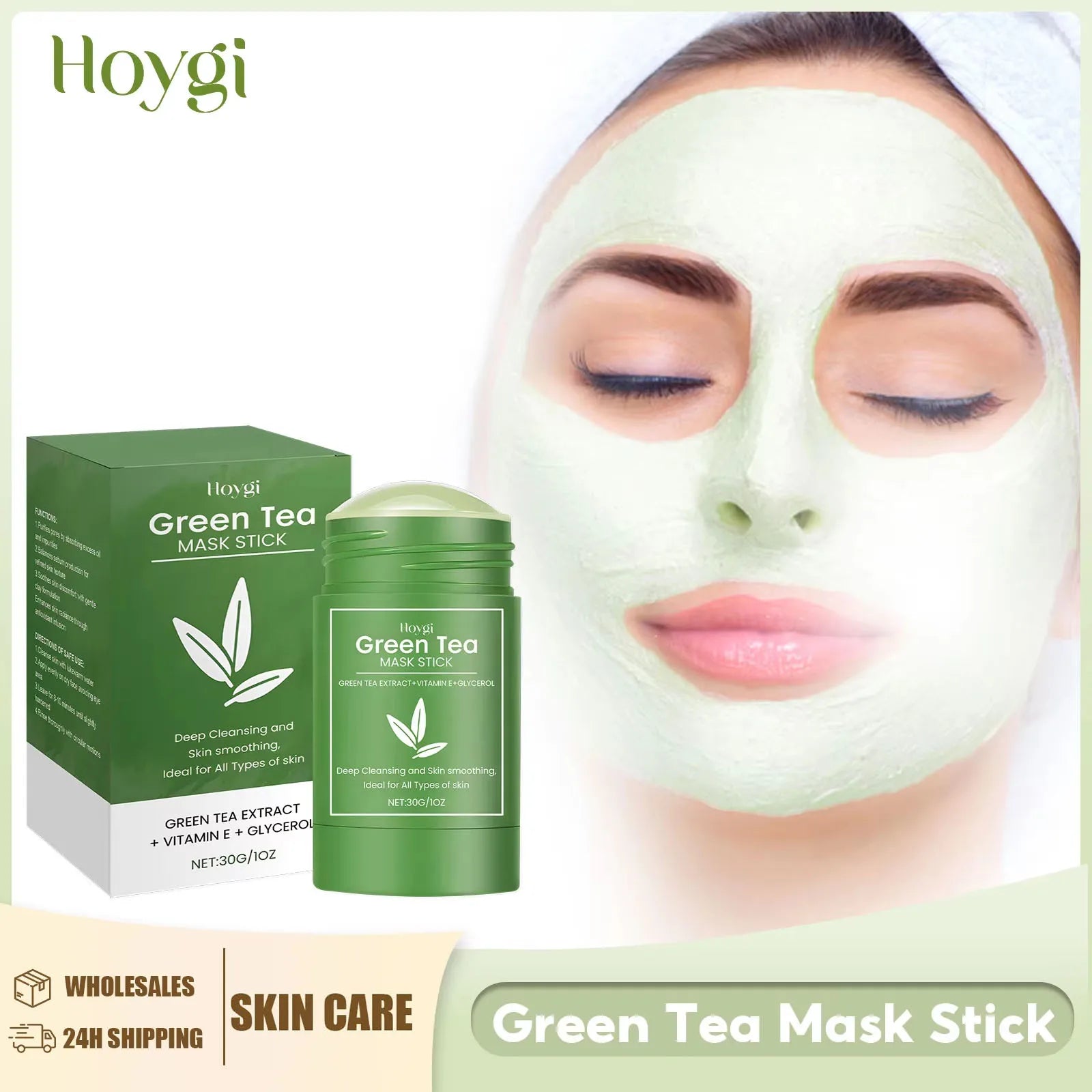 HOYGI Green Tea Cleansing Mask Blackhead Removal Anti Acne Oil Control Shrink Pores Purifying Reduce Brightening Face Skin Care Peaceful Pleasures Health and Wellness