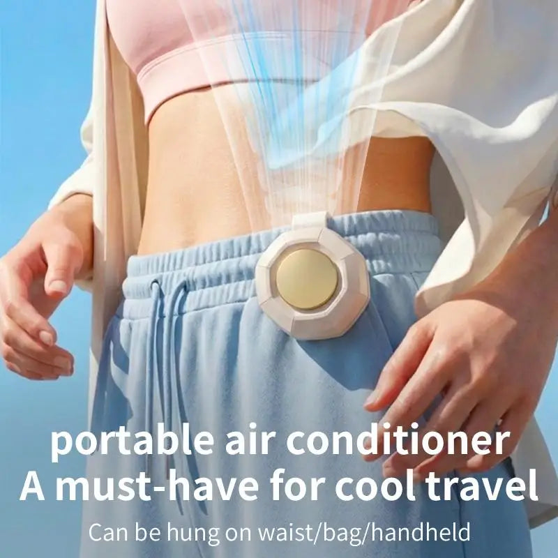 Portable mini clip-on bladeless fan, rechargeable and rotatable with three-speed settings, handheld-free cooling fan for outdoor Peaceful Pleasures Health and Wellness