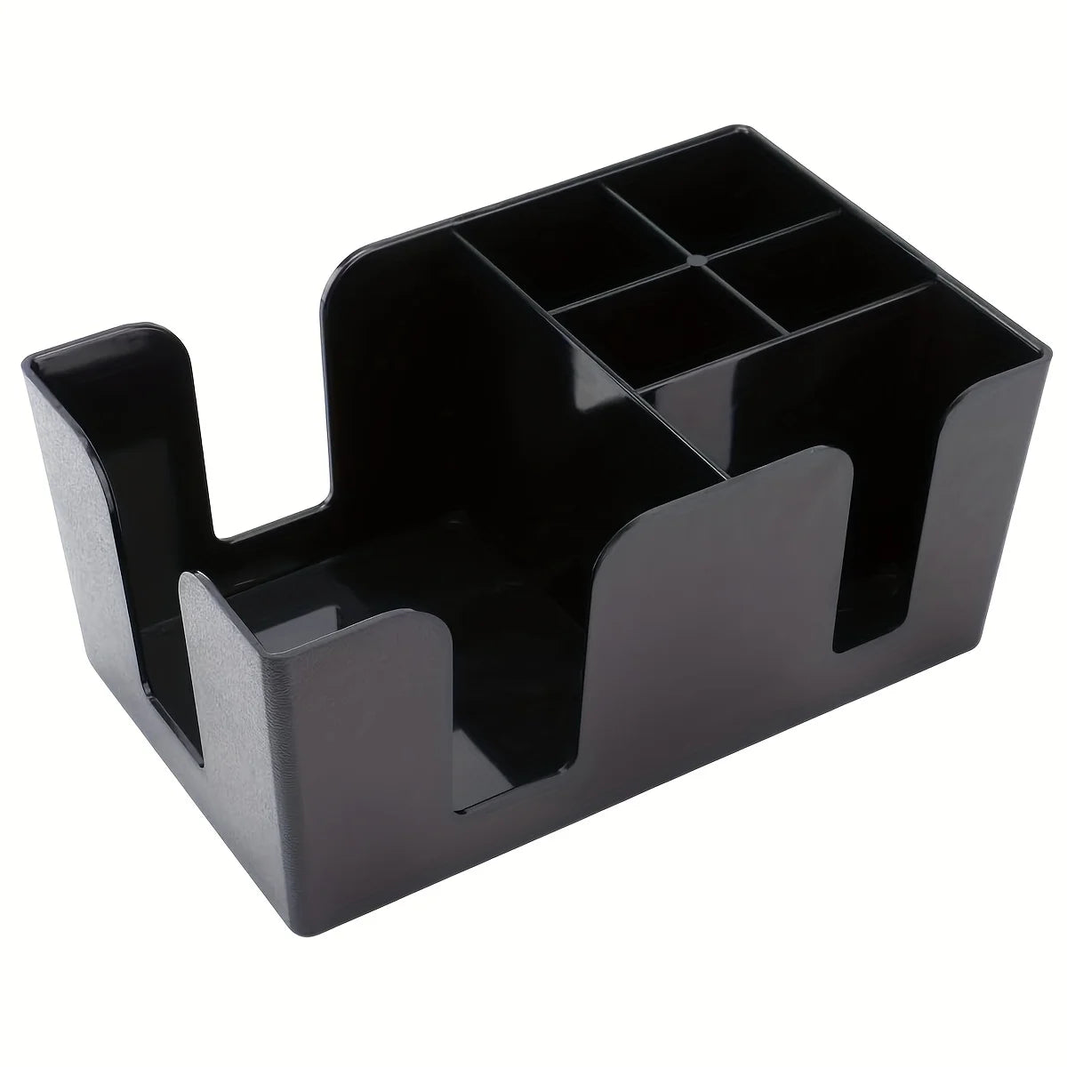 Bar Caddy with 6 Compartments, Barware Caddy, Napkin Dispenser, Plastic Bar Organizer, Heavy Duty Refillable Bar Organizer Peaceful Pleasures Health and Wellness black