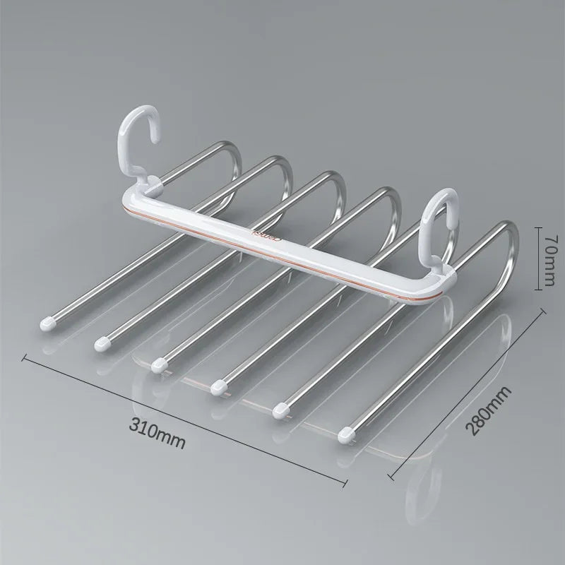 6 Layers Multi-Function Pants Hangers Folding Aluminum Trouser Clothes Storage Rack Saving Space Storage Holder Closet Organizer Peaceful Pleasures Health and Wellness white