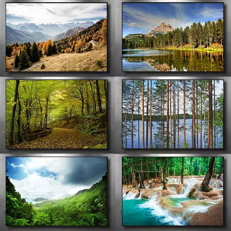 Dark Green Forest Fog Mountain Canvas Wall Art | Nature Poster
