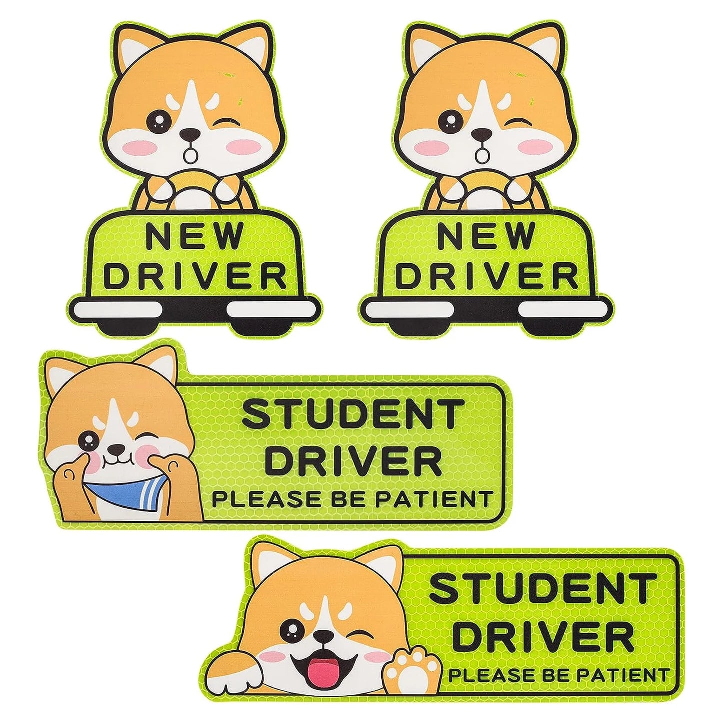 4-Pack Reflective Student Driver Car Magnets – Cartoon Dog
