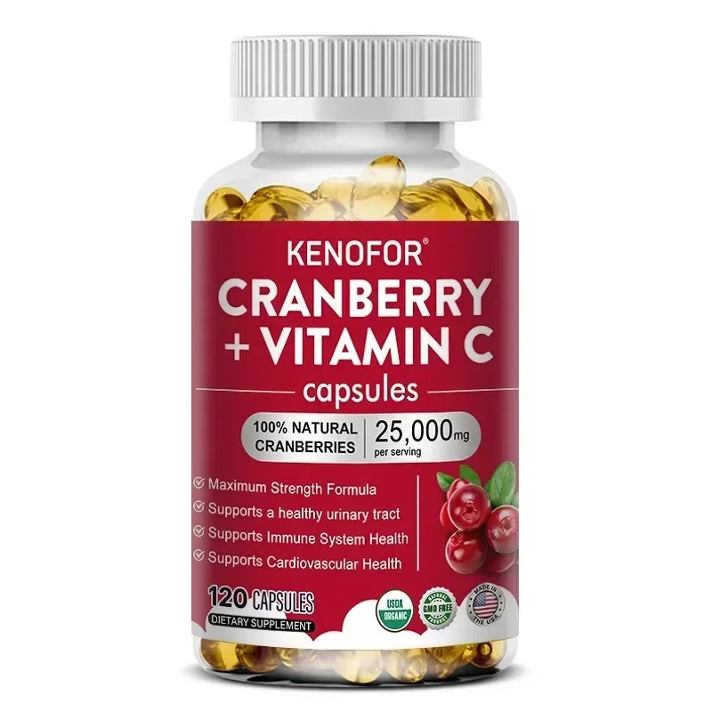Cranberry Supplement with Vitamin C, 25,000mg, Immune & Antioxidant Support, Women Urinary Tract Health Supplement, Non-GMO Peaceful Pleasures Health and Wellness 120 count-1 bottle