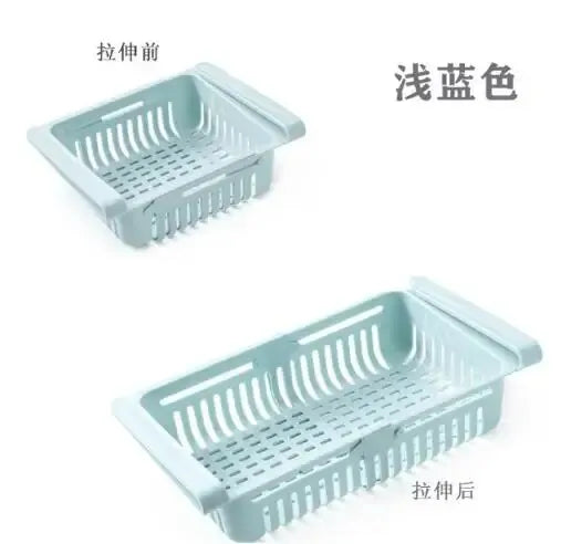 Multi Functional Refrigerator Storage Basket, Retractable Refrigerator Partition Storage Rack, Kitchen Drain Peaceful Pleasures Health and Wellness Blue
