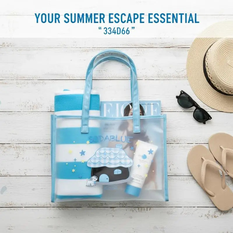 Blue Printed PVC Tote Bag – Waterproof Summer Shopper for Women
