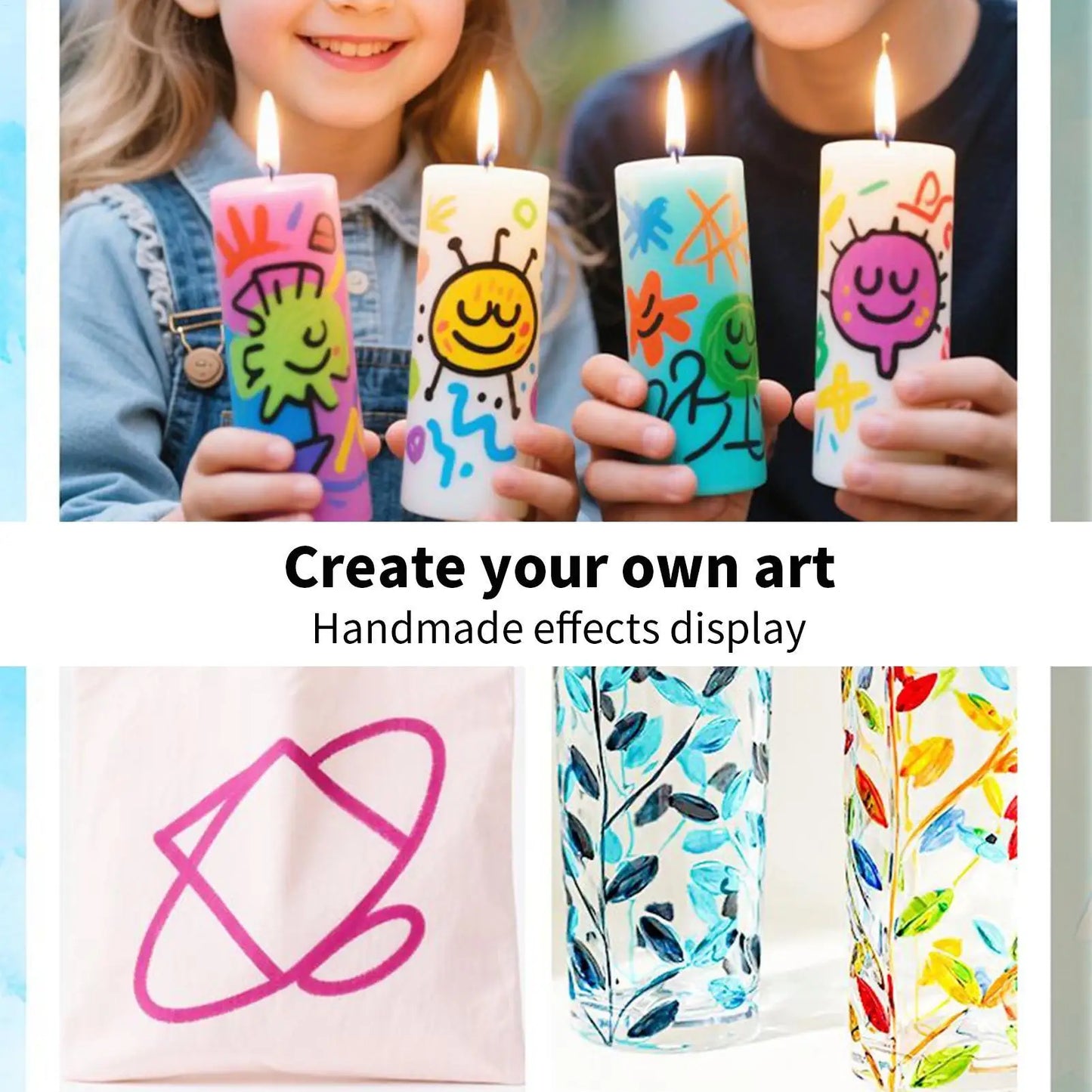 24pcs Candle Paint Pen Kit, Fabric Decorating, Creative Hobbyists Craft Activities Glass Vases Clothes T-Shirts Art Project Peaceful Pleasures Health and Wellness