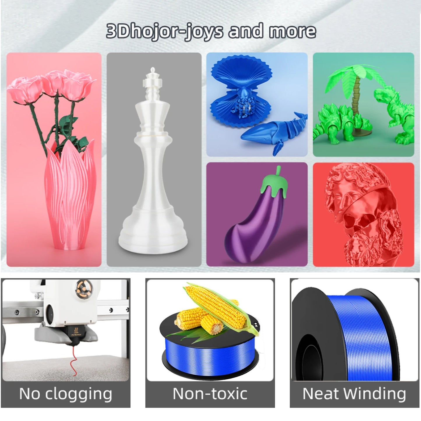 DINGSUN 3D Silk PLA+ Filament 1.75mm Multicolor 200g–1kg Spool