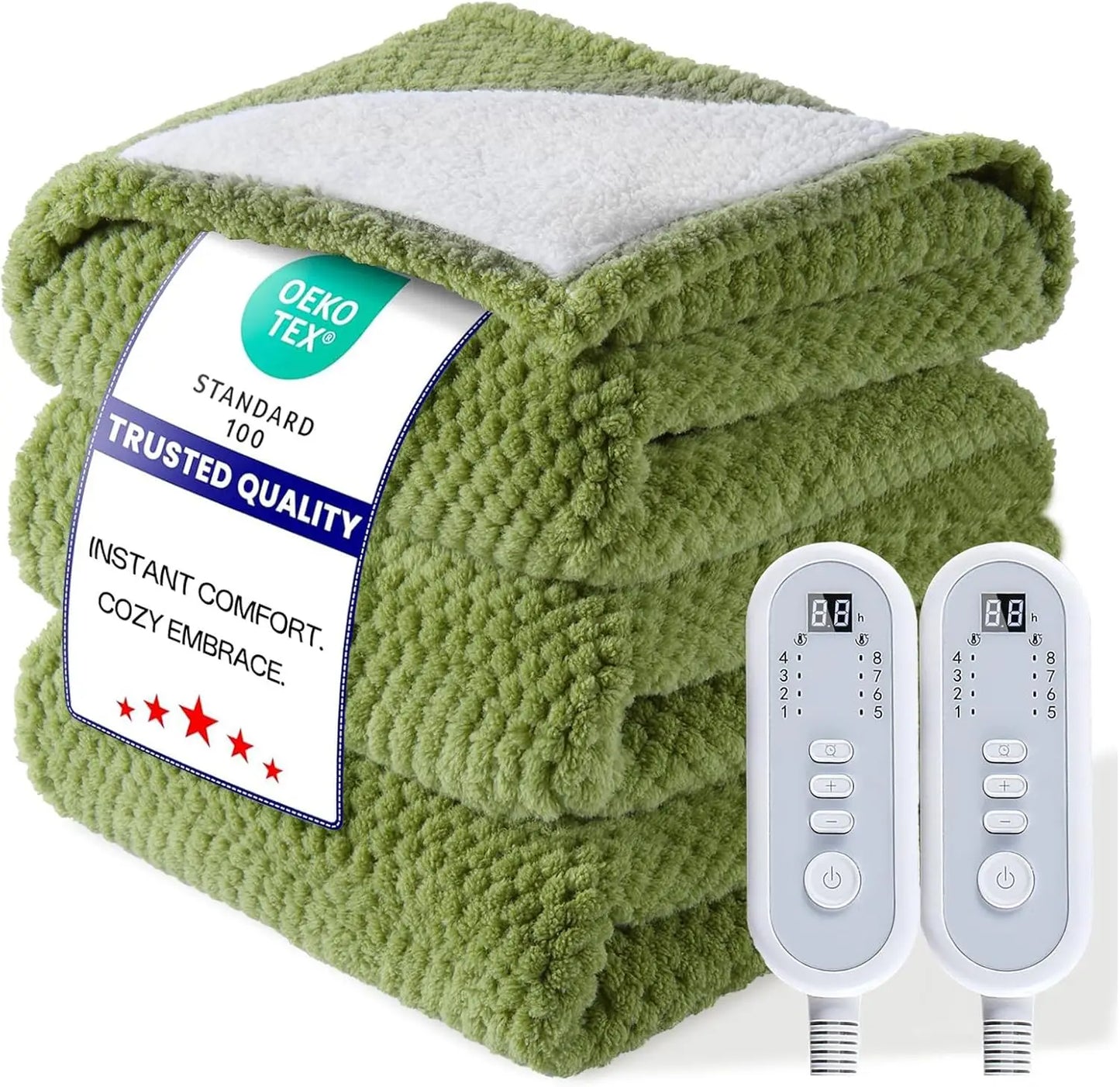 Queen Size Heated Electric Blanket, Sherpa, Dual Control, 8 Heat Levels, Auto-Off Electric Heated Blanket Peaceful Pleasures Health and Wellness United States
