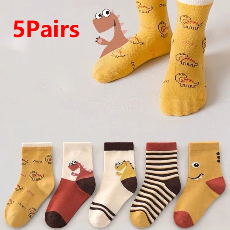 Kids Dinosaur Cartoon Socks 5 Pairs | Boys & Girls Ages 1–12