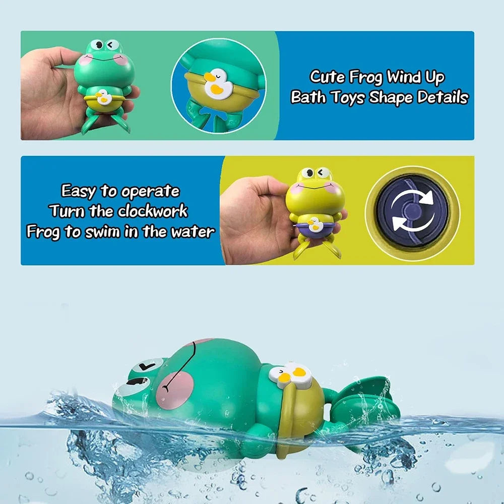 Wind-Up Frog Bath Toys – Floating Clockwork Swimming Frogs