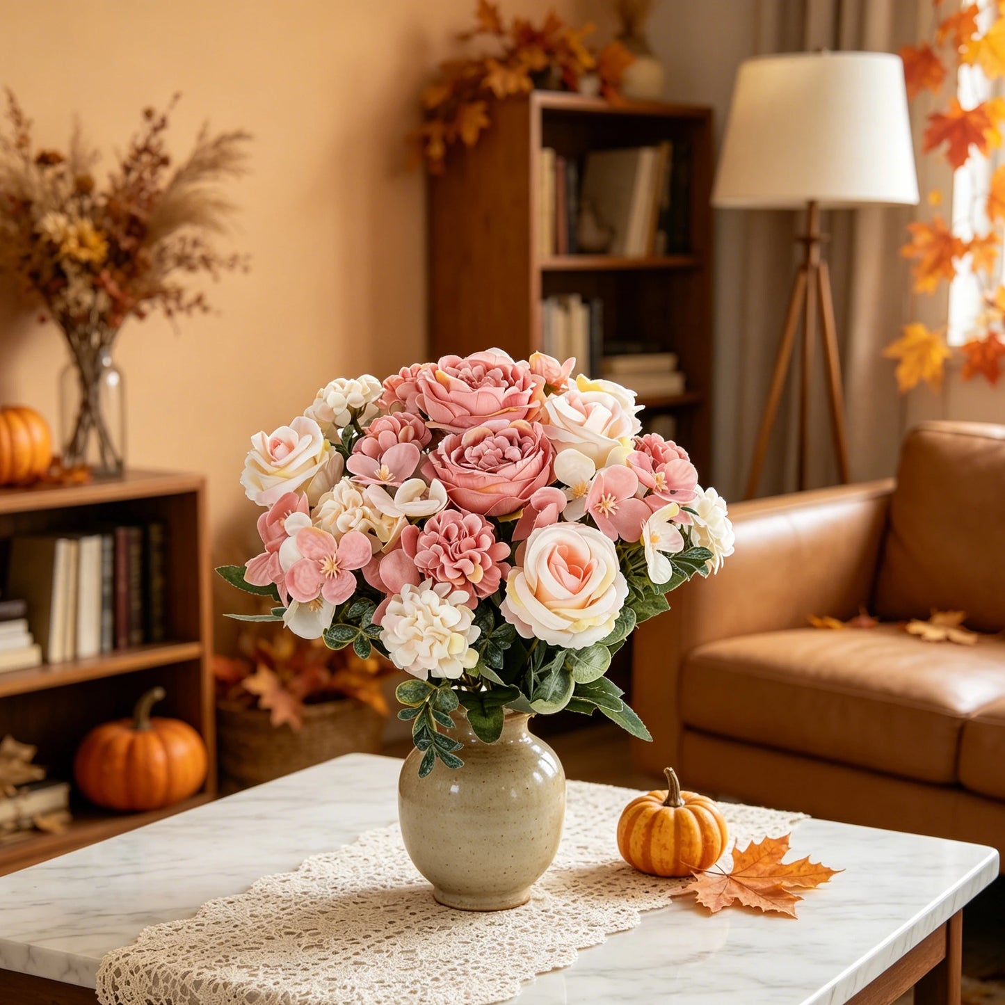 Artificial Silk Peony Rose Hydrangea Bouquet | Home Decor