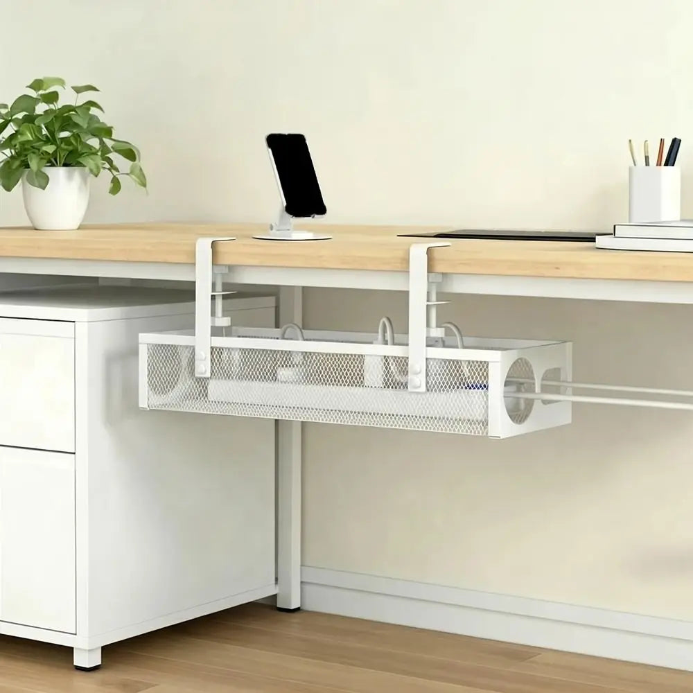 Carbon Steel Under Desk Wire Management Tray Space Saving No Drilling Data Wire Storage Rack with Clamp Metal Cable Tray Peaceful Pleasures Health and Wellness