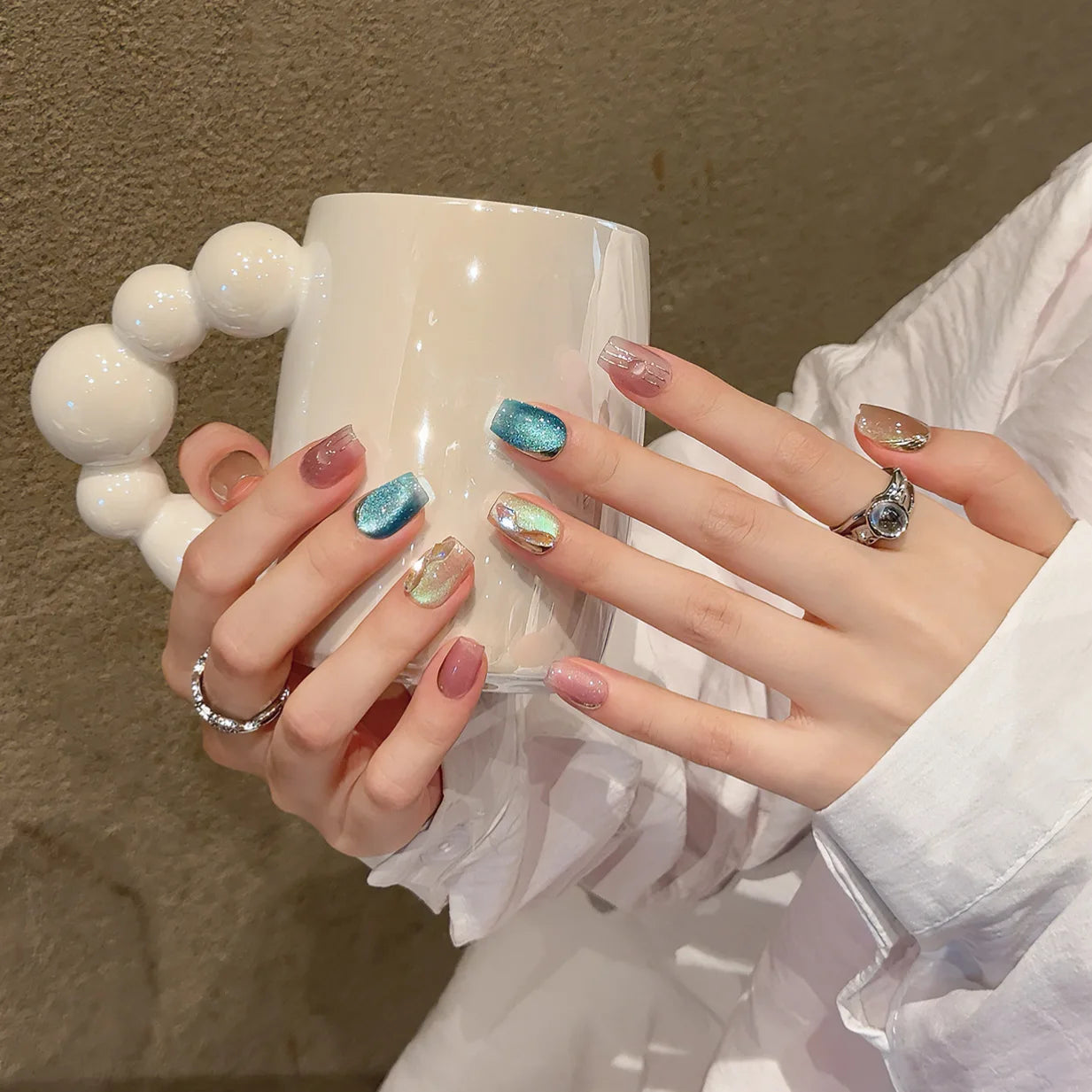 10pcs Handmade Cat Eye Press on Nails Good Luck Goldfish Print Fake Nails Tips for Women Girl Wearable Chinese Style False Nails Peaceful Pleasures Health and Wellness