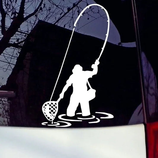 Fishing Fisherman Trout Fish Vinyl Funny Sticker Car Window Laptop Bumper Peaceful Pleasures Health and Wellness WHITE