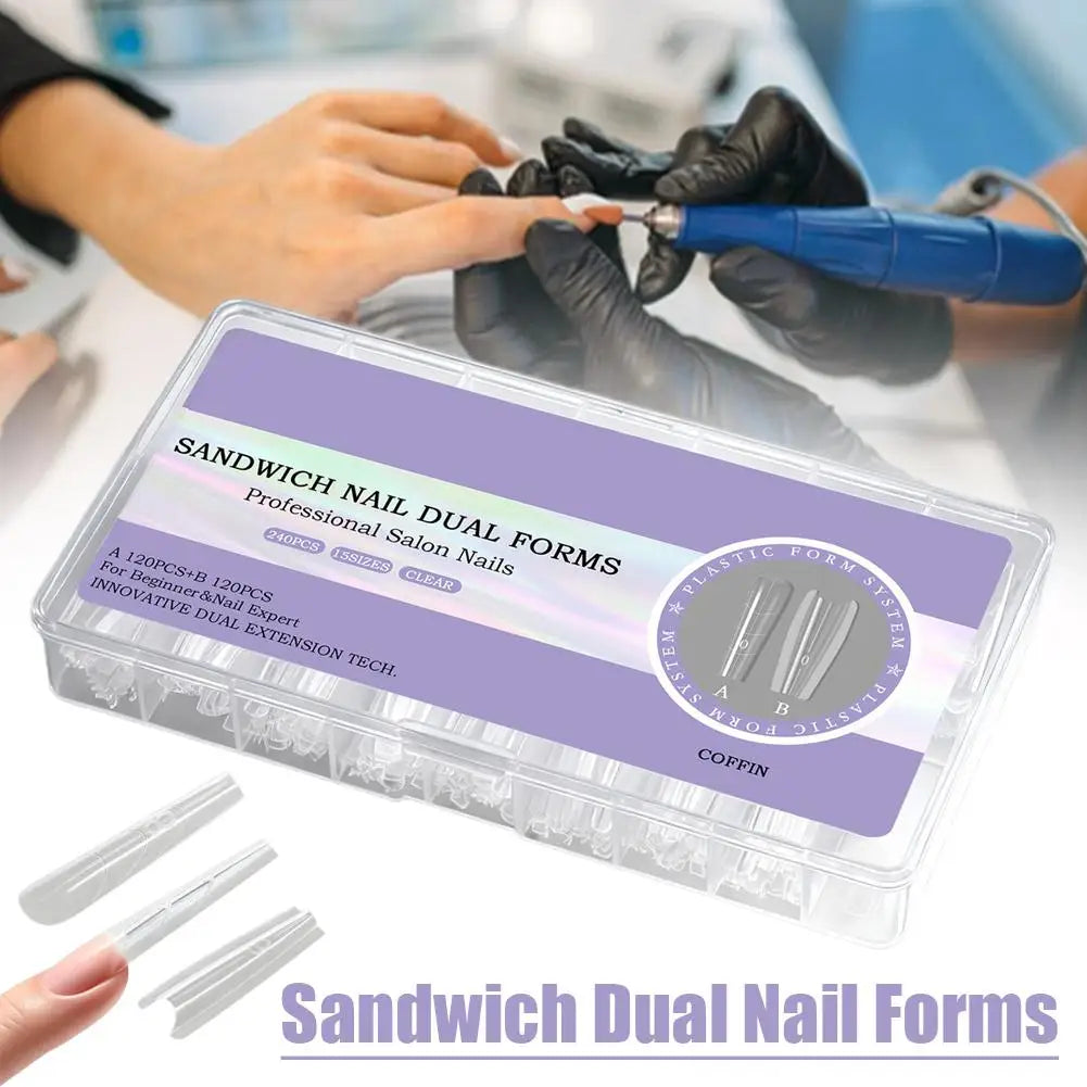 240Pcs Sandwich Dual Nail Forms For Extension Reusable Coffin Almond Nail Mold Quickly Extend Manicure Tools Top Peaceful Pleasures Health and Wellness