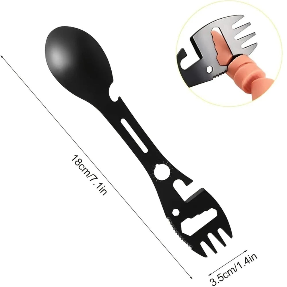 Multi-Function Fork Spoon,5-in-1 Multifunctional Spork Combo, Fork, Knife Bottle Opener, Multi Flatware for Camping, Hiking Peaceful Pleasures Health and Wellness