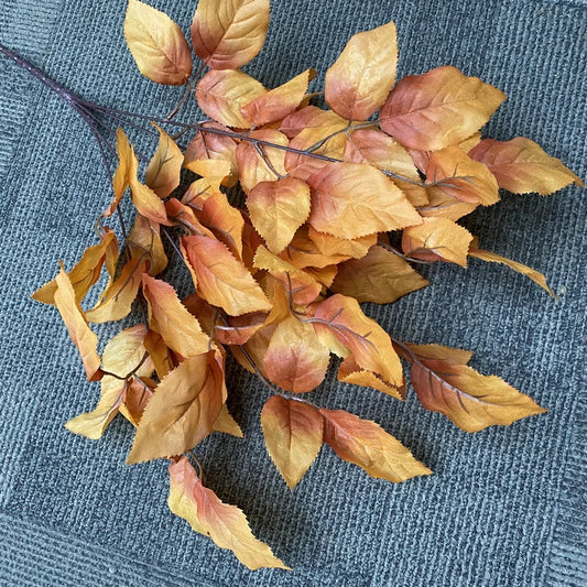 Silk Rose Leaf Artificial Plant Stems | Set of 4 | 57cm Artificial Plant Stems Peaceful Pleasures Health and Wellness Autumn Orange 5pcs
