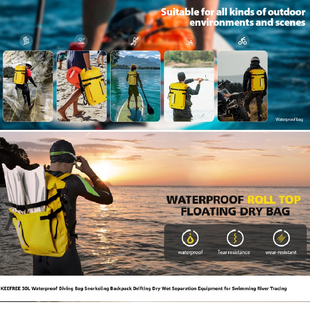 1PCS Waterproof Backpack Heavy Duty Hiking Roll-Top Closure Cushioned Dry Bag for Outdoor Travel Camping Men Women Peaceful Pleasures Health and Wellness