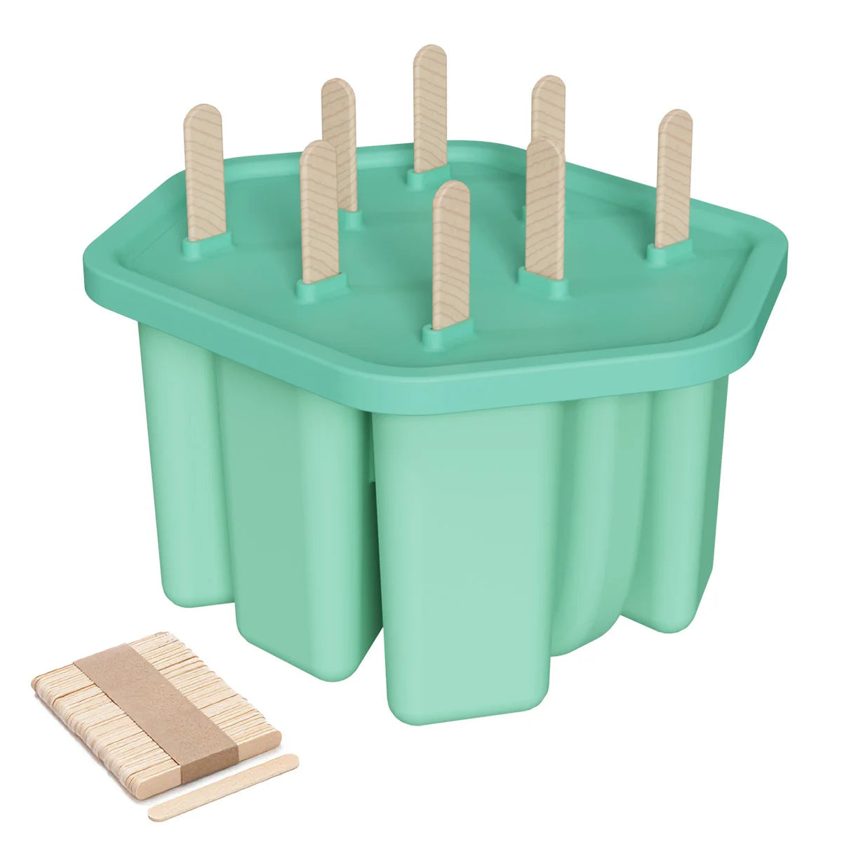 8 Holes Popsicle Molds Silicone Ice Pop Mold Popsicle Mold Reusable Easy Release Ice Pop Make Ice Mold Peaceful Pleasures Health and Wellness mint green