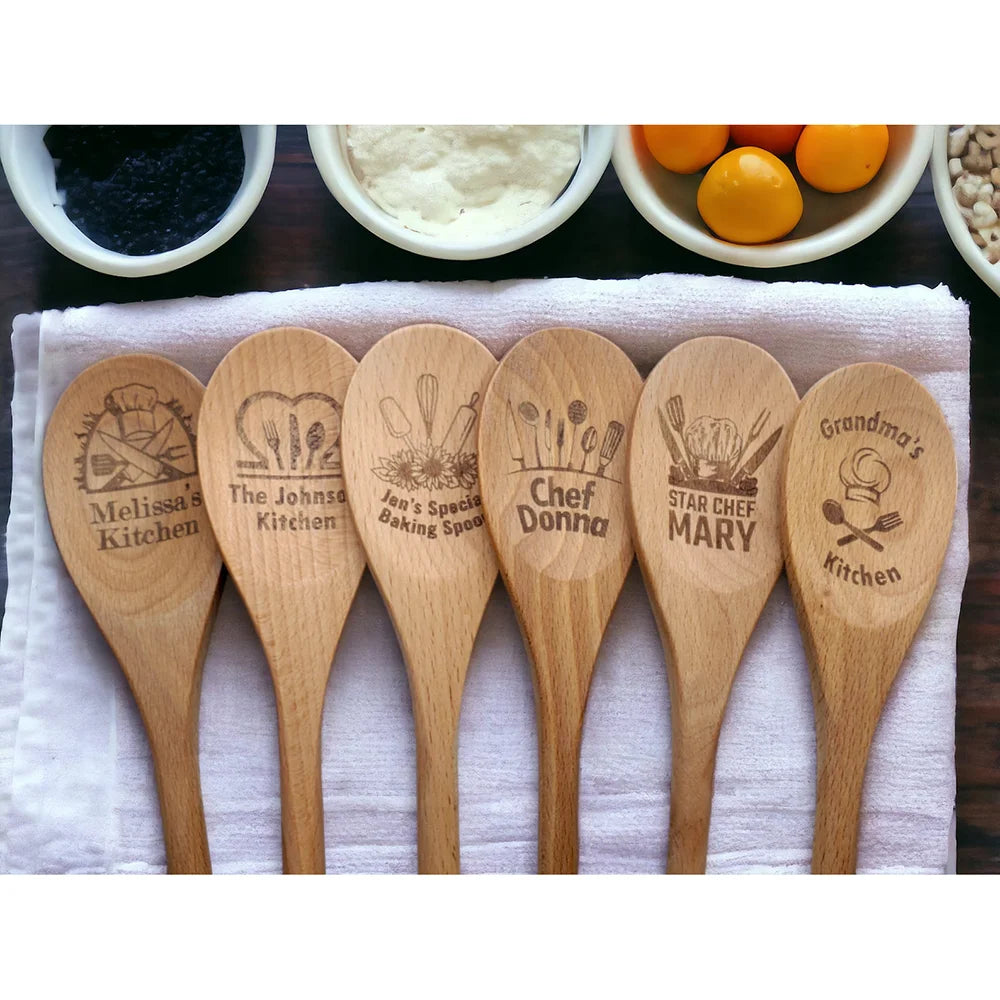 Custom Engraved Wooden Spoon | Personalized Kitchen Gift Engraved Kitchen Utensil Peaceful Pleasures Health and Wellness