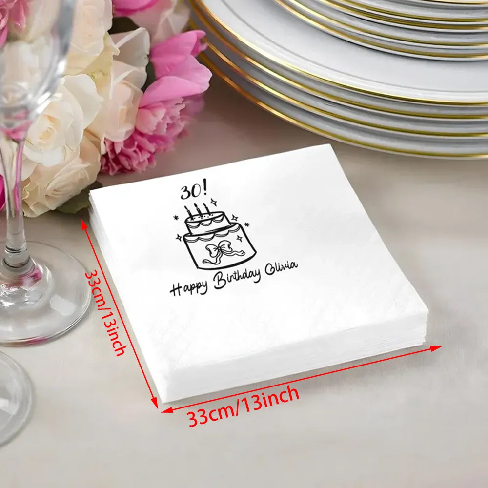 Custom Birthday Party Napkins | Hand-Drawn Cake Design