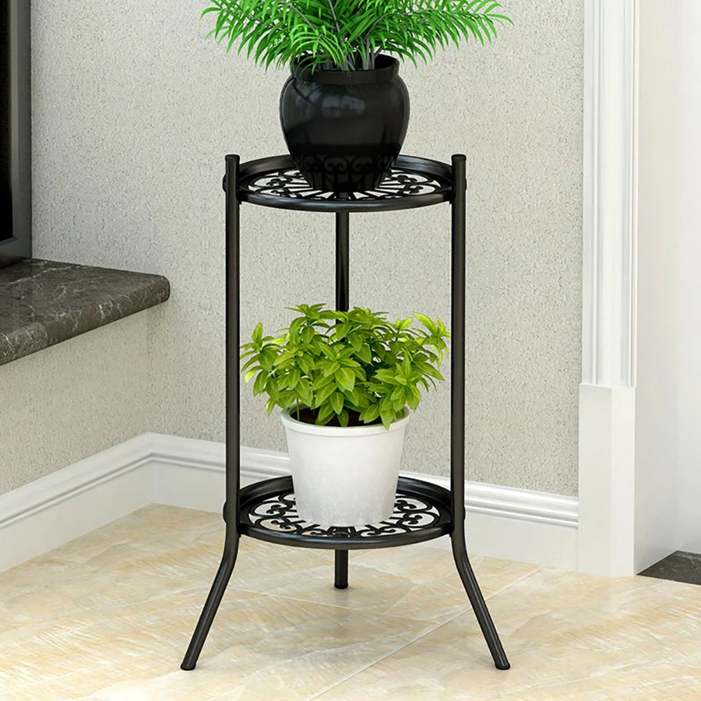 2-Tier Retro Metal Plant Stand | Black Indoor & Outdoor Rack