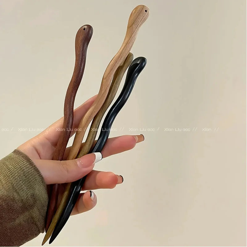 4-Piece Handcrafted Wooden Hair Sticks – Vintage Style Peaceful Pleasures Health and Wellness