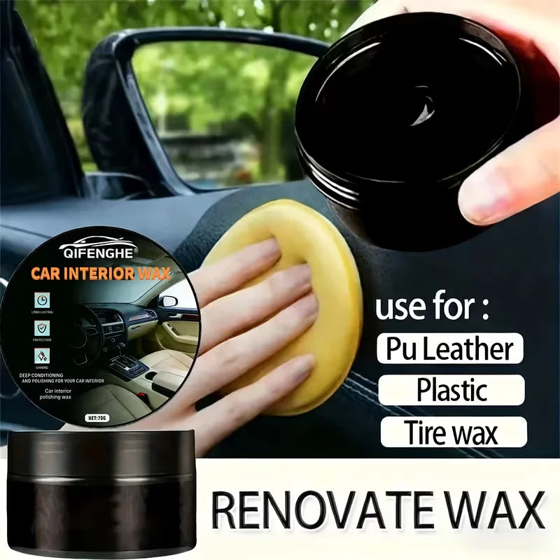 Car Interior Plastic Restoration Wax & Tire Protectant + Sponge