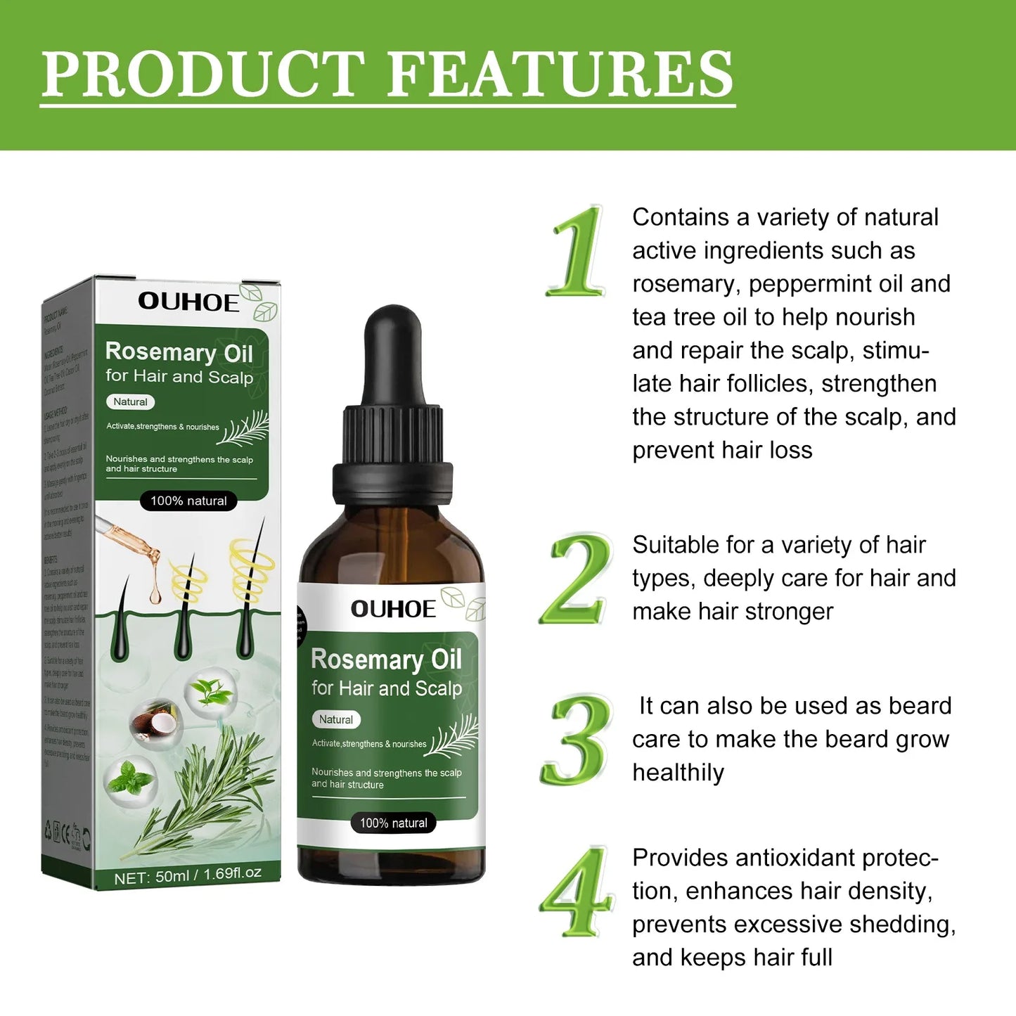 Rosemary Oil for Hair Growth & Hair Loss – 50ml Essential Oil Hair Growth Oil Peaceful Pleasures Health and Wellness