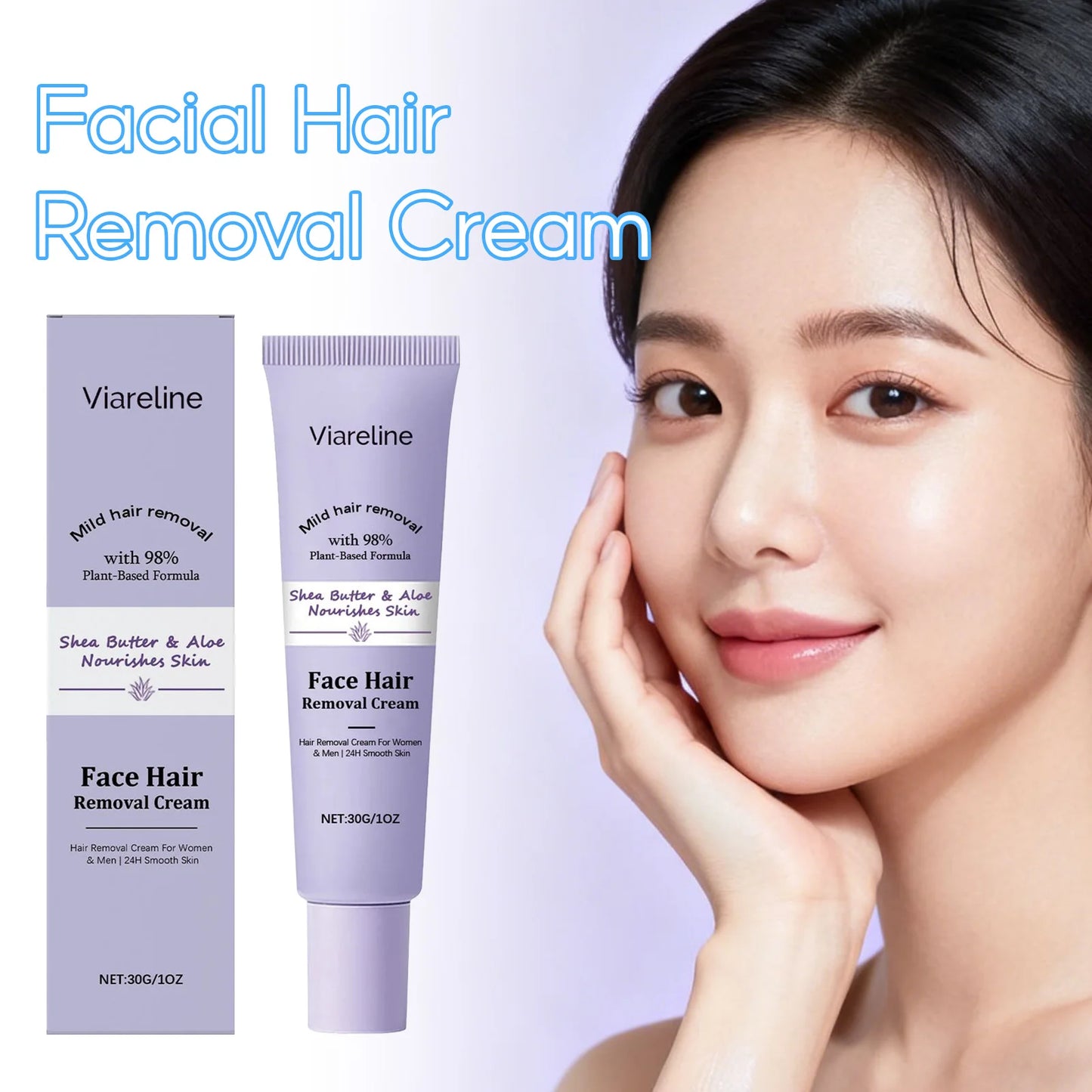 VIARELINE Facial Hair Removal Cream | Smooth & Hydrated Skin 30g
