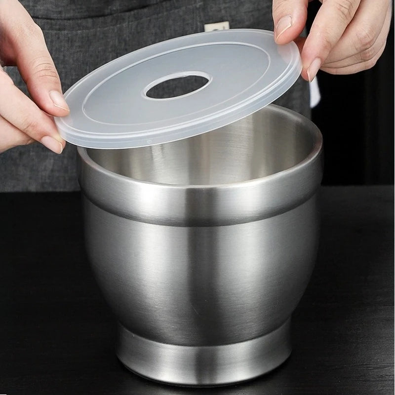 Stainless Steel Mortar and Pestle Set Kitchen Spice Grinder Pill Crusher with Lid Heavy Duty Pesto Powder Herb Bowl Peaceful Pleasures Health and Wellness