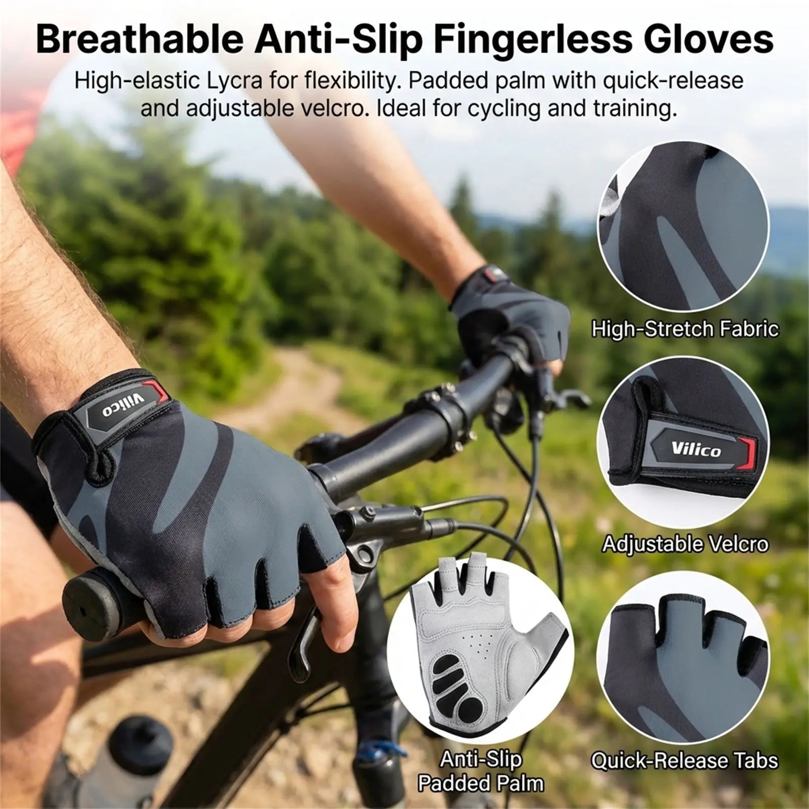 Cycling Gloves for Men and Women Half Finger Anti Slip Shock Absorption Outdoor Sports Spring Summer Peaceful Pleasures Health and Wellness