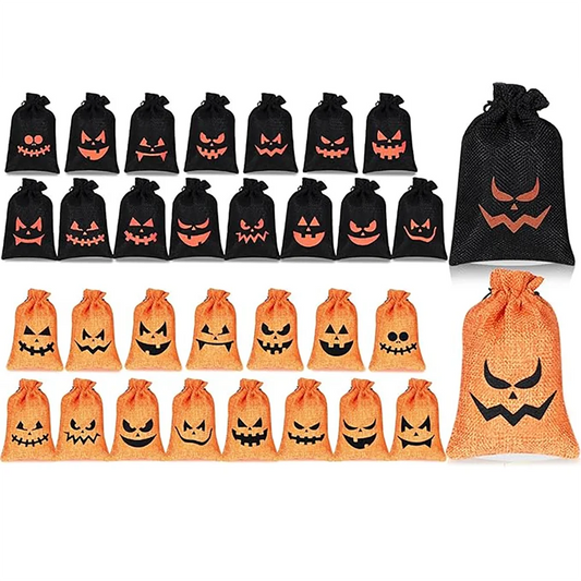 16-Piece Pumpkin Burlap Candy Bags | Halloween Trick or Treat Halloween Party Bags Peaceful Pleasures Health and Wellness