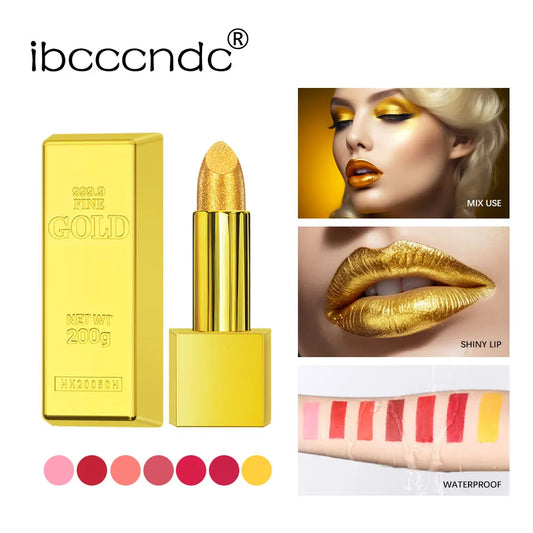 Shimmer Gold Metallic Glitter Lipstick – Long-Lasting Waterproof Metallic Glitter Lipstick Oasis Select