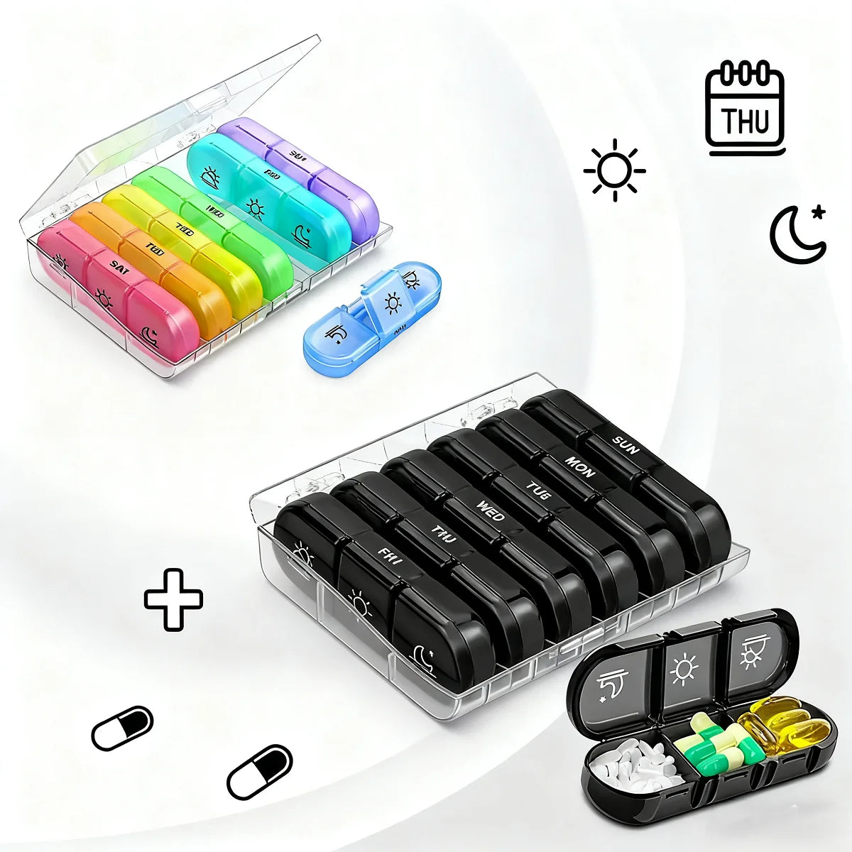 Pill Box 7 days Organizer 21 grids 3 Times One Day Portable Travel with Large Compartments for Vitamins Medicine Fish Oils Peaceful Pleasures Health and Wellness