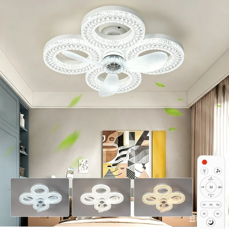 48W Smart LED Ceiling Fan Light | E27 Remote Dimmable Timer