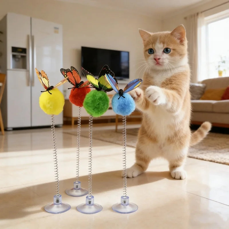 Cat Spring Ball Toys with Suction Cups & Butterfly Design Cat Spring Toy Peaceful Pleasures Health and Wellness