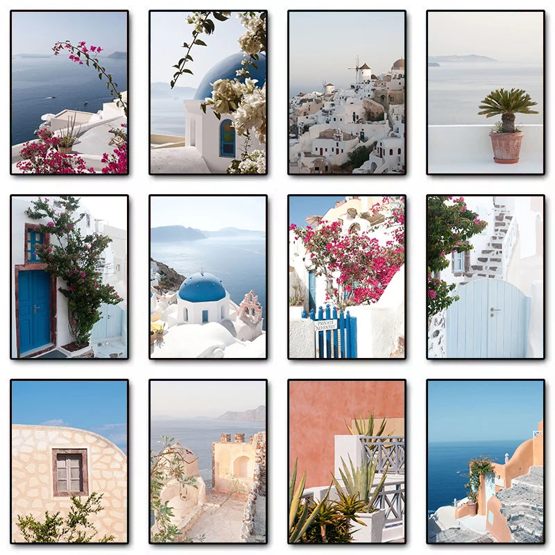Santorini Greece Canvas Wall Art | Aesthetic Travel Poster
