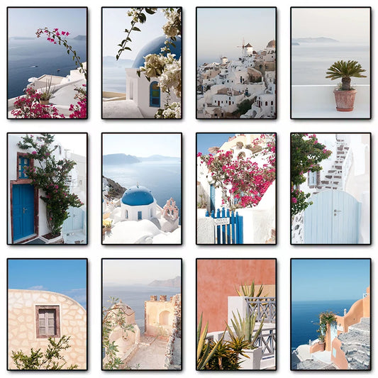 Santorini Greece Canvas Wall Art | Aesthetic Travel Poster Canvas Wall Art Peaceful Pleasures Health and Wellness