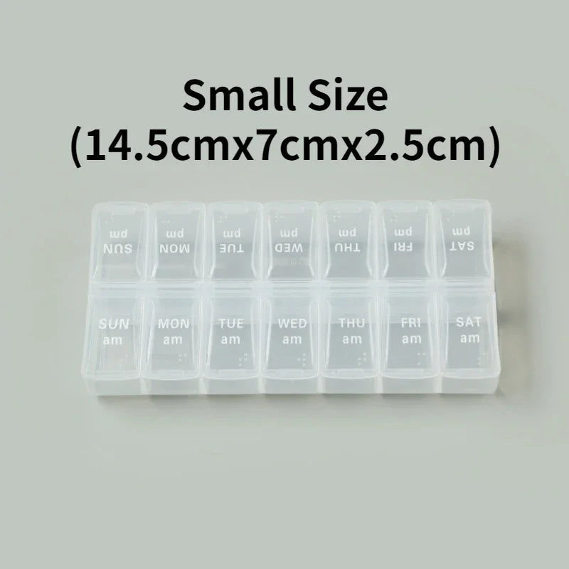 New Weekly Portable Travel Pill Cases Box 7 Days Organizer 14 Grids Pills Container Storage Tablets Vitamins Medicine Fish Oils Peaceful Pleasures Health and Wellness NO.15