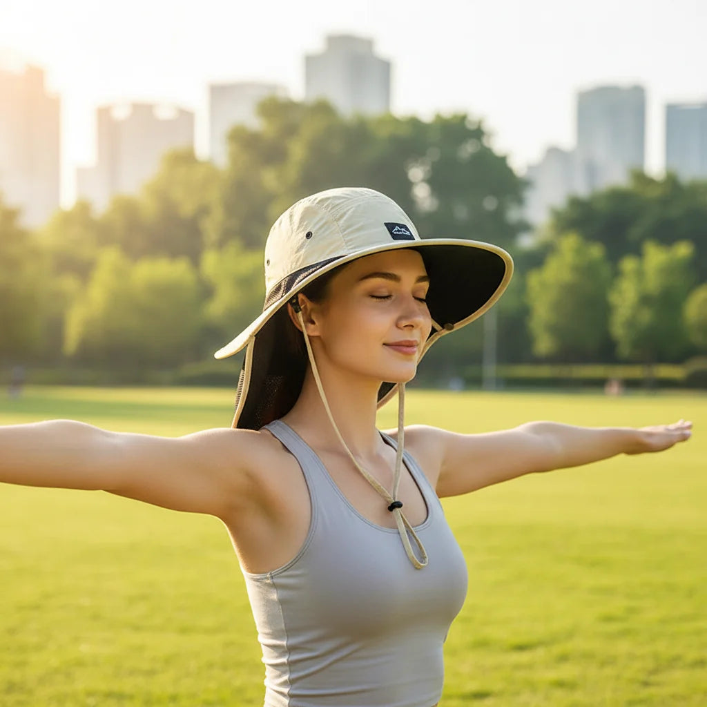 UPF50+ Sun Protect Hat Wide Brim UV Blocking for Outdoor Activities Peaceful Pleasures Health and Wellness Green