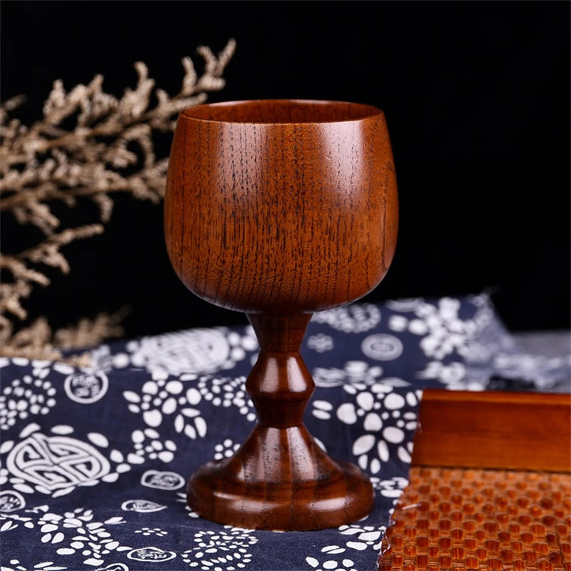 Handmade Natural Spruce wood Goblet Cup Environmental Classical Wine Glass Round Red Wine Teapcup Solid Wooden Goblets Drinkware Peaceful Pleasures Health and Wellness
