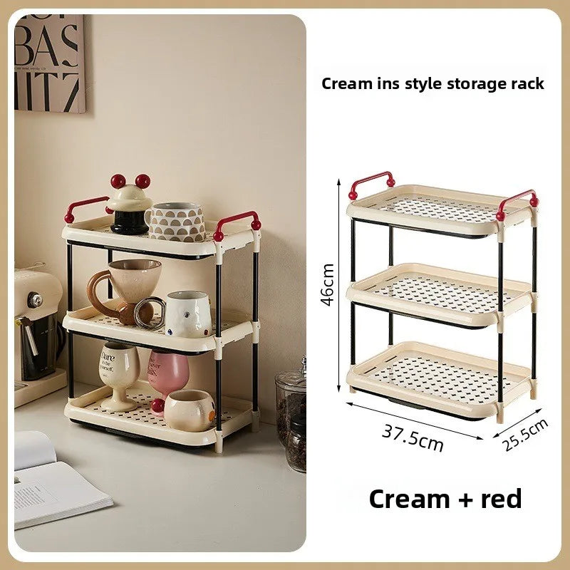 Cup Holder Organizer Desktop Water Cup Storage Rack Cream Style Kitchen Shelf Peaceful Pleasures Health and Wellness Red 3 Layer